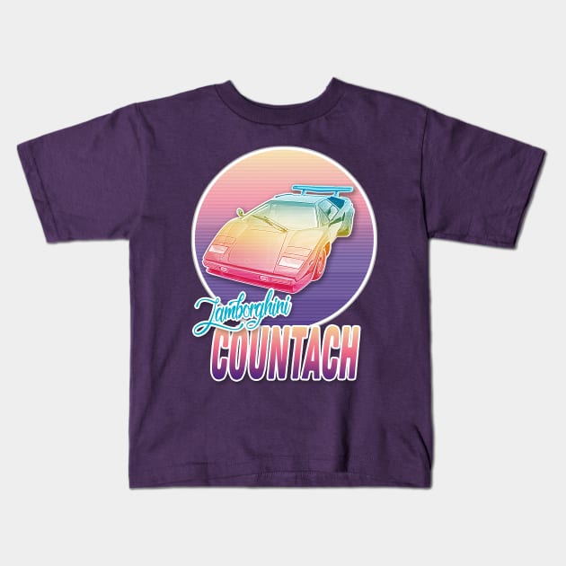 Lamborghini Countach Vaporwave Aesthetic Design Kids T-Shirt by DankFutura